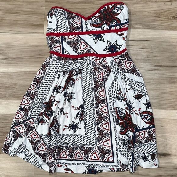 MNG White Red Black Strapless Dress Women’s Large - Picture 1 of 2